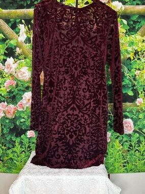 Forever 21 Long Sleeve Velvet Burnout Dress - Wine